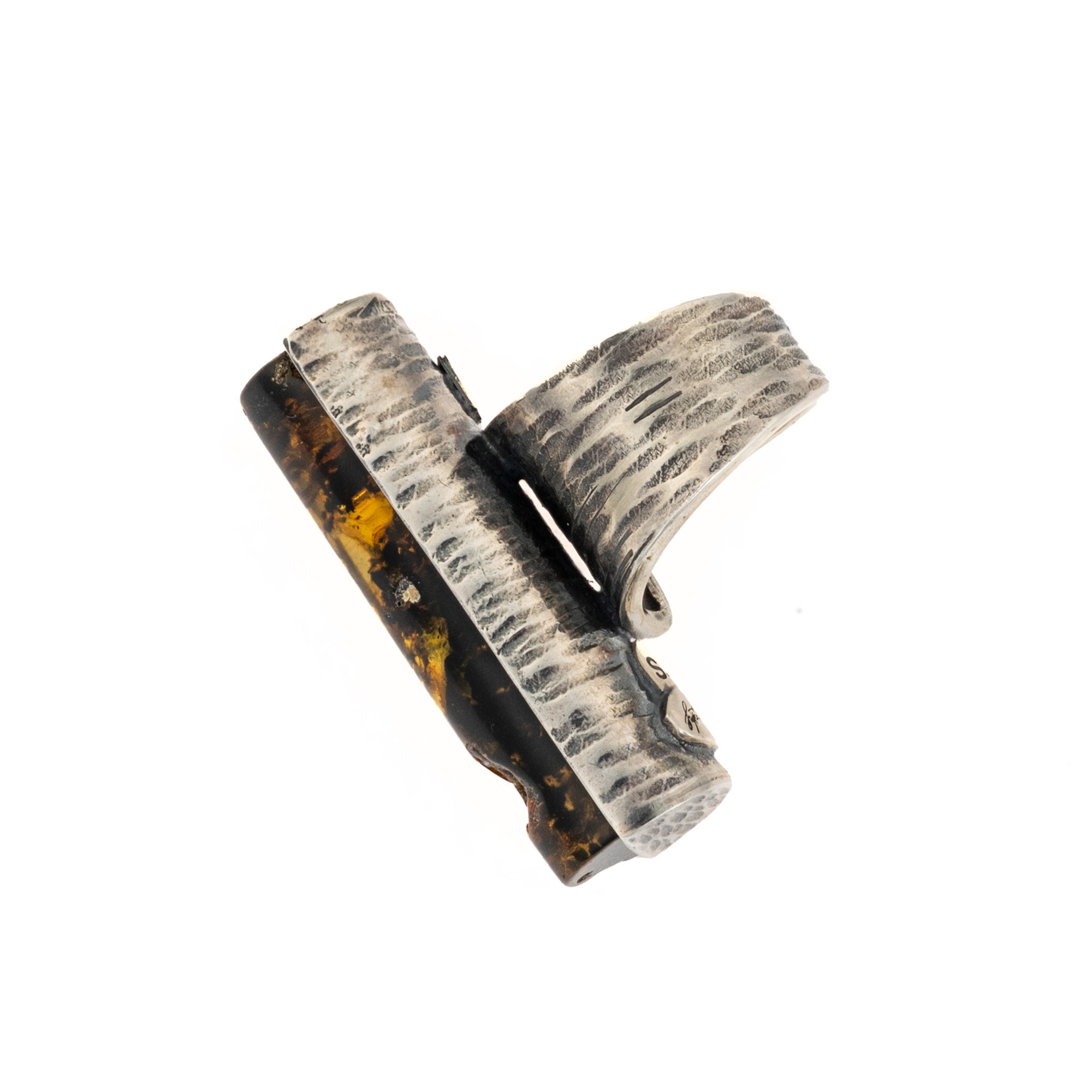 Sterling Silver and Baltic Amber Cylindrical Ring 2
